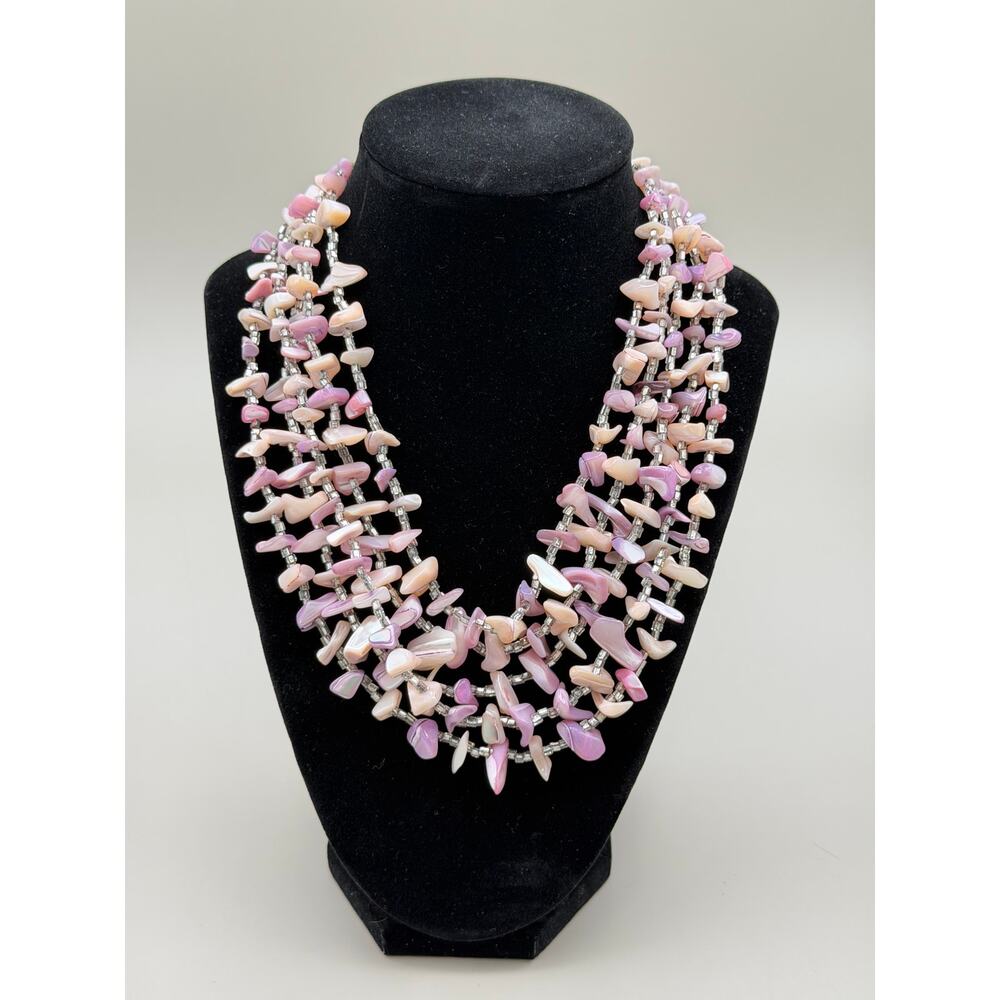 Vintage Japan 5 Strand Purple Pink Shell Necklace